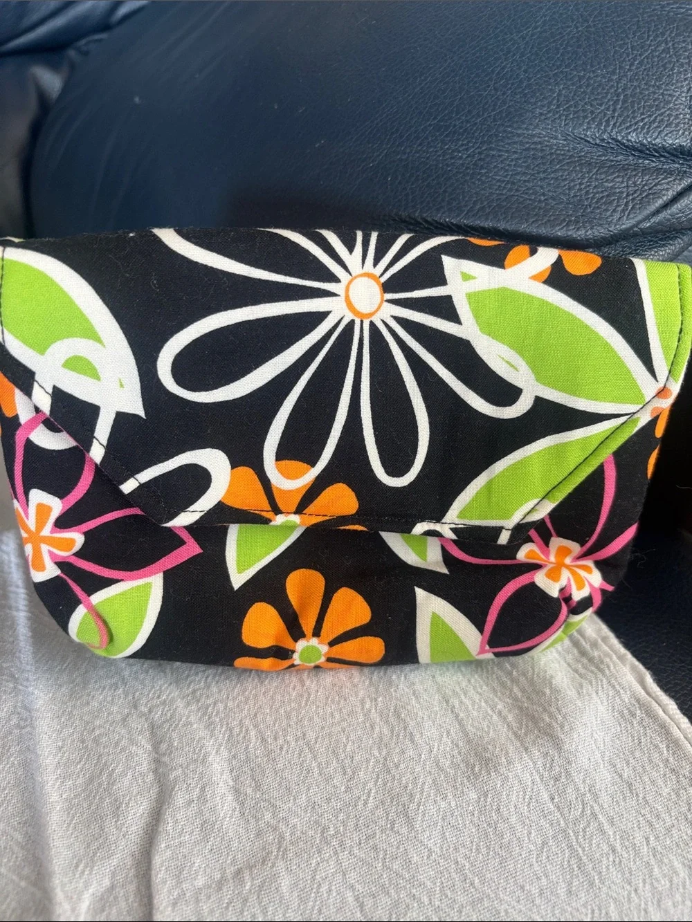 Black Floral Tote Bag with Pink Accent - Handbag with matching makeup clutch
